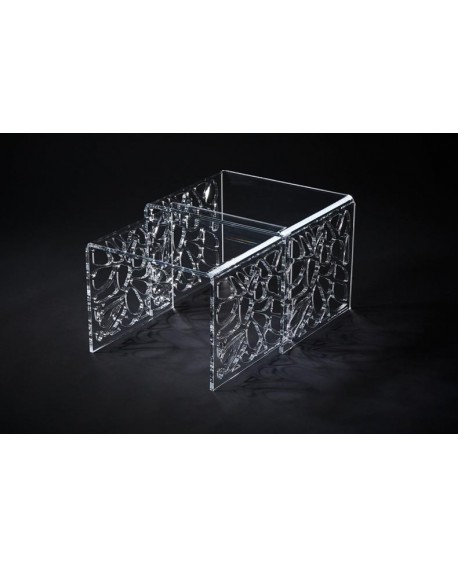 JEU DE 2 TABLES GIGOGNES TRANSPARENT LIGNE RESILLE CLAIRLINE