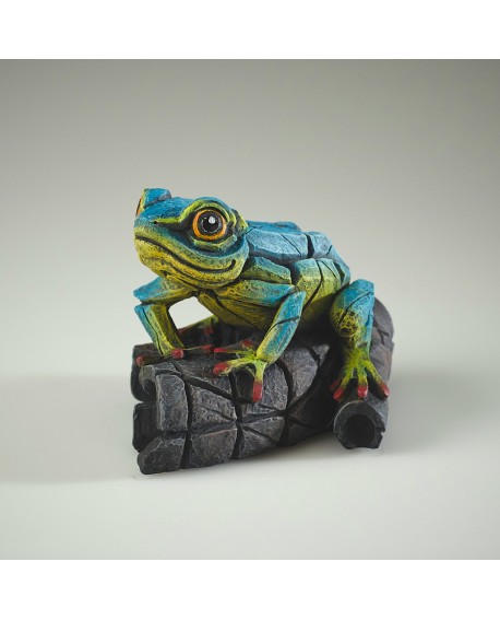 AFRICAN TREE FROG BLUE/YELLOW BY EDGE SCULPTURE