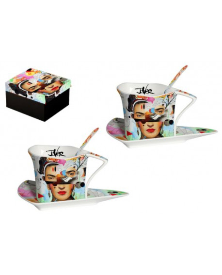 COFFRET 2 TASSES TRIANGLES 180ML + SS TASSES LOUI JOVER FRIDA KAHLO SOCADIS