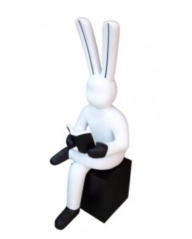 SCULPTURE LAPIN STUDIEUX BLANC/NOIR SOCADIS