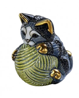 STATUETTE CHATON RAYE AVEC PELOTE DE ROSA