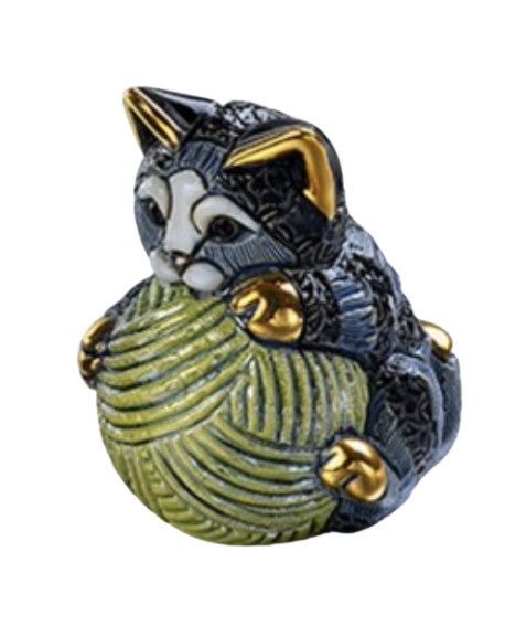 STATUETTE CHATON RAYE AVEC PELOTE DE ROSA