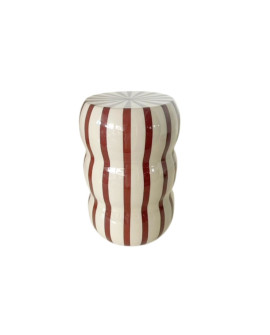 POUF / TABOURET / MEUBLE D'APPOINT CASTILLE RAYE BEIGE/BURGUNDY SOCADIS