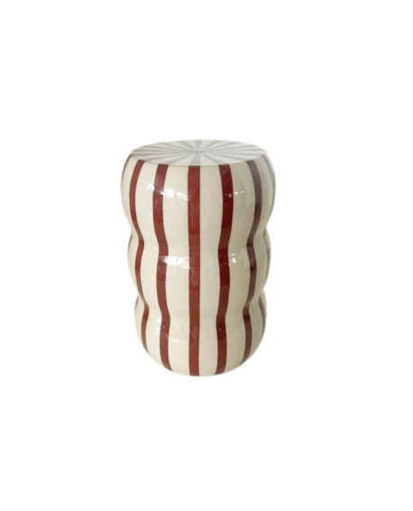 POUF / TABOURET / MEUBLE D'APPOINT CASTILLE RAYE BEIGE/BURGUNDY SOCADIS
