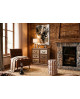 POUF / TABOURET / MEUBLE D'APPOINT CASTILLE RAYE BEIGE/BURGUNDY SOCADIS