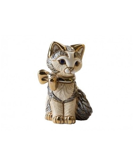 STATUETTE CHATON AVEC NOEUD DORE DE ROSA